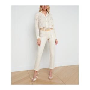 L'Agence 'Ginny' White Coated Straight-Leg Back Zip Denim Jean Size 23